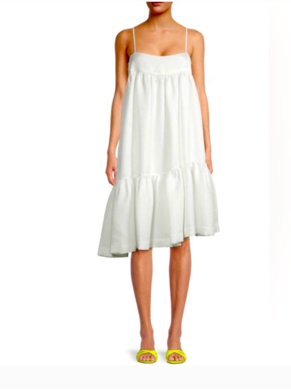 NWT Black Halo Dixie Asymmetrical Tiered Crepe Midi Dress Square Neckline IvoryL